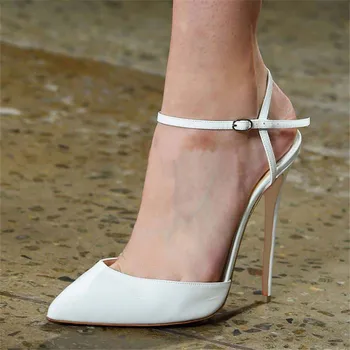 

Fashion Lady White Slingback Extreme High Heels Pointed Toe Pumps Sandals Luxury Brand Runway Wedding Dress Shoes Women Big Size