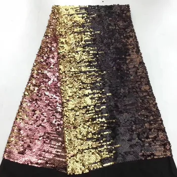 

Luxury High Quality 2019 3D Sequins Nigerian Lace Fabrics Tulle Sequins African Lace Fabric Guipure Embroidered French Lace Gold