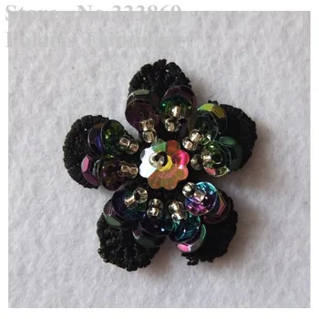 

Free Shipping 6pcs/lot x New 3D Handmade Black Sequin Beaded Stoned Flower Lace Appliques Trim Patch Costume Decorating PBNC111I