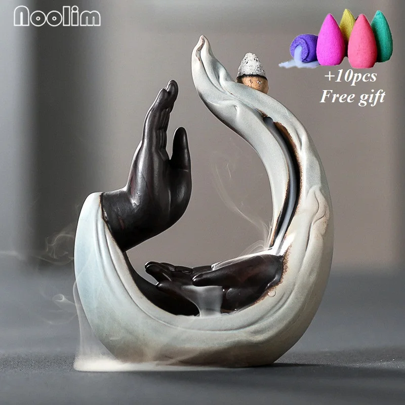 

Buddha Hand Ceramic Backflow Incense Burner Handmade Zen Buddhist Censer Home Office Teahouse Decor Crafts Ornaments Gifts