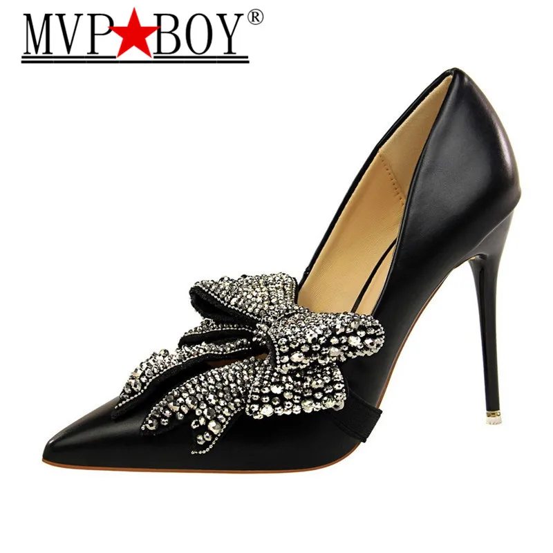 

MVP BOY ladies Butterfly-knot shoes woman extreme high heels wedding shoes pumps salto alto famous brand bigtree shoes sexy