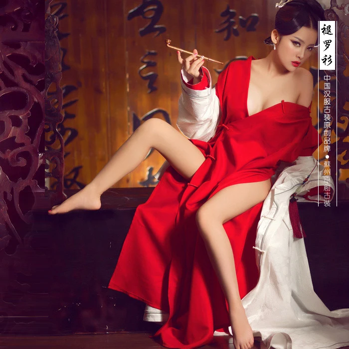 

Tui Luo Shan Red White Sexy Costume Hanfu for Intimacy Private Photograhy Costume for Women