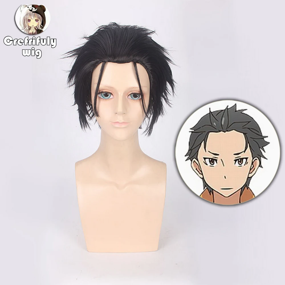 

12inch Re:Zero Natsuki Subaru Short Black Wig Cosplay Costume Synthetic Hair Wigs For Men Free Shipping