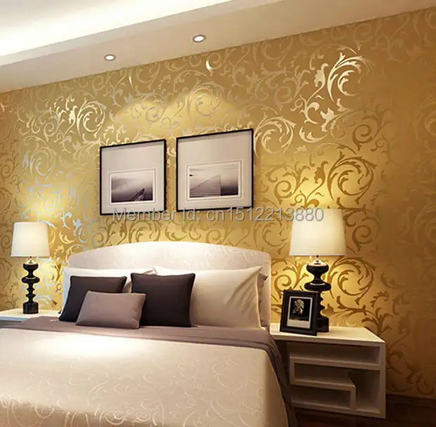Popular 3d Design Silver Gold Bedroom Wallpaper Modern Style