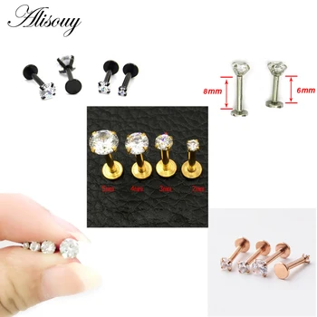 Alisouy 1pc 16G Silver Titanium Anodized Internally Threaded Prong Top Gem Labret lip piercing Zircon labret ring Tragus Earring
