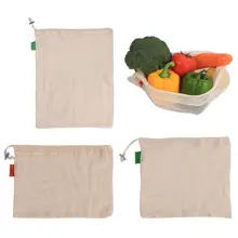Reusable Cotton Vegetable Mesh Bags For Grocery Storage Fruit Vegetable Toys Storage Bags With Drawstring Machine Washable