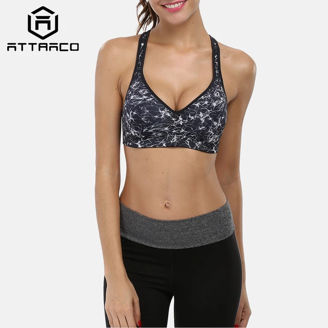 US $6.38 Attraco Women Sports Bra Mid Impact Support Backcross Yoga Bra Running Workout Bra Underwear Fitnes