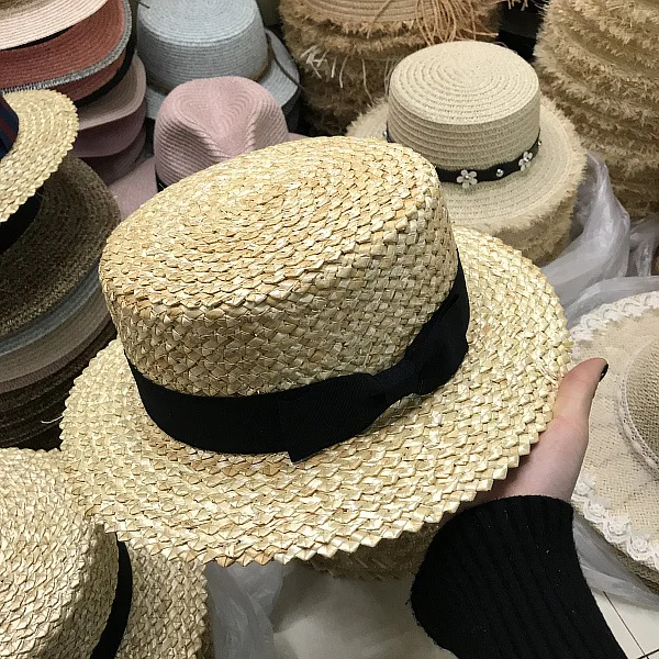 

01811-axi-2 summer handmade straw hat black ribbon fedoras leisure men women paper straw cap sun hat