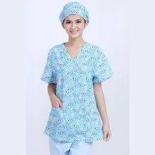 Хлопок медицинская одежда доктора топы и штаны униформа медсестры милый Принт БОЛЬНИЦА скраб наборы домашних животных оральный Спецодежда Комбинезоны