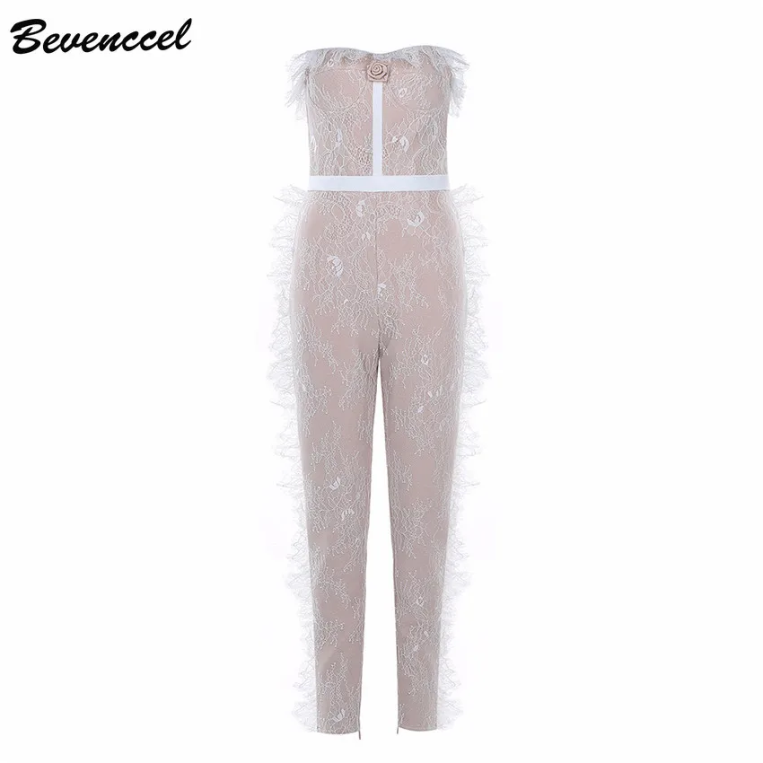 

Bevenccel 2019 New Sexy Strapless Lace Women Jumpsuit 2019 Sleeveless Bandage Jumpsuits Celebrity Party Bodysuits