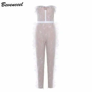 

Bevenccel 2020 New Sexy Strapless Lace Women Jumpsuit 2020 Sleeveless Bandage Jumpsuits Celebrity Party Bodysuits