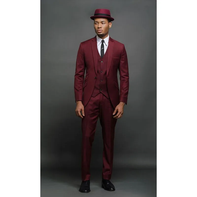 2017 Latest Coat Pant Designs Burgundy men wedding suits Wine Red