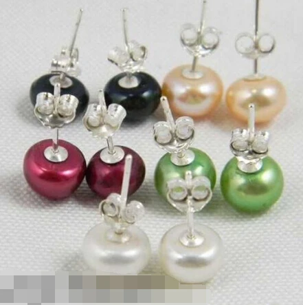 

hot sell new - free shipping 00433 5pairs purple white pink green black freshwater pearl earring stud