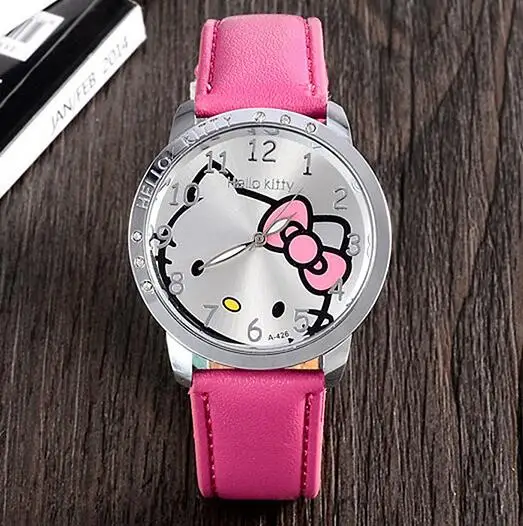 

Fashion Cartoon Hello Kitty Watches Children Girl Women Watches Leather Quartz Watches Kids Watch Montre Enfant 2019