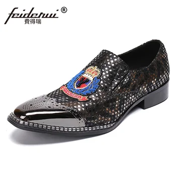 

Plus Size Vintage Pointed Toe Slip on Man Brogue Loafers British Designer Genuine Leather Wedding Party Men's Shoes SL295