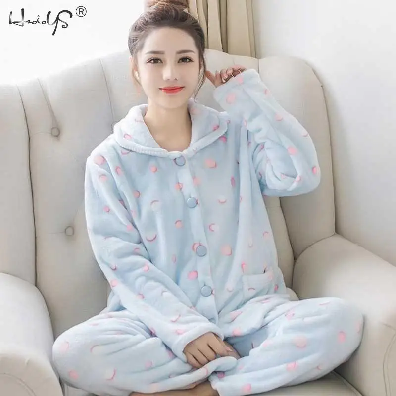 Набор зимних пижам для женщин из двух частей, фланелевый толстый теплый топ и штаны, пижамные комплекты с милыми животными, Kawaii, пижама, одежда для сна, Пижамный костюм