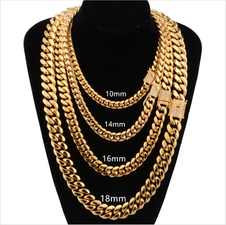 

Men Hip hop chain necklace fashion Stainless Steel 8-18mm width/20-30inch long Miami Cuban Chains necklace Male Hiphop jewelry