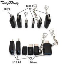 TingDong 3 шт. для iPhone type-C Micro USB адаптер для Micro USB/USB 3,0 type C для iPhone/Android кабель для передачи данных адаптер конвертер