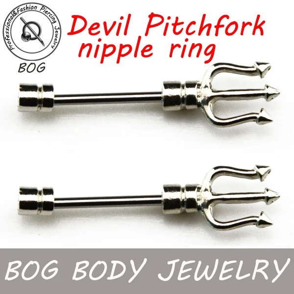 

BOG-Pair Devil Pitchfork Shape Nipple Shield Bar Barbell Piercing Rings