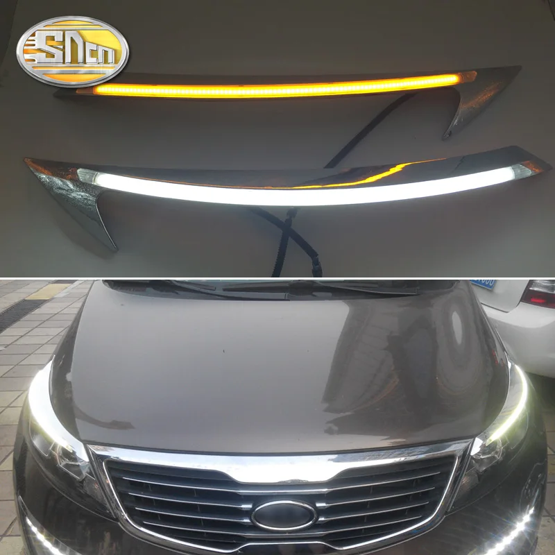 

SNCN 2PCS Car Headlight Eyebrow Decoration Yellow Turn Signal Relay DRL LED Daytime Running Light For Kia Sportage 2011 - 2015