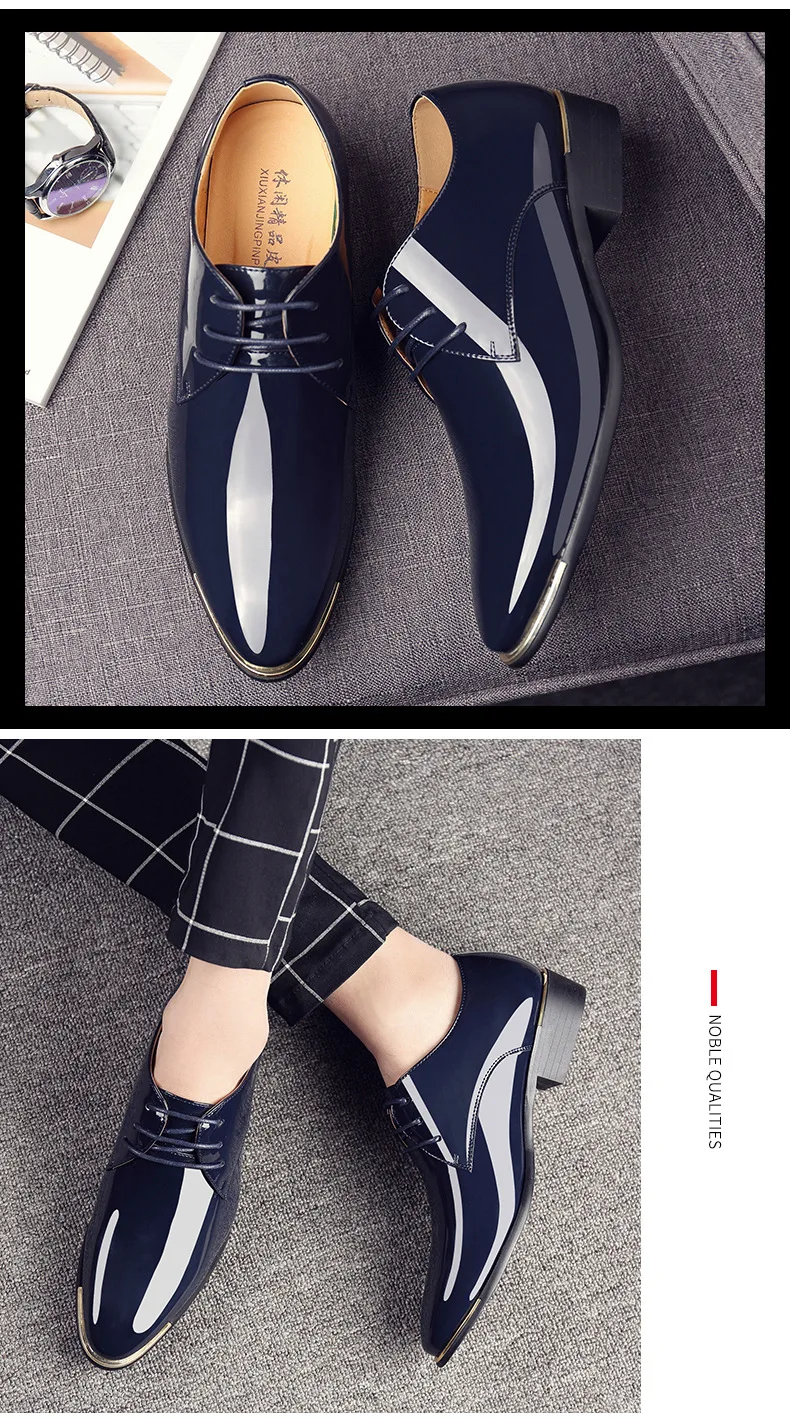 Роскошные Брендовые мужские классические модельные туфли с острым носком мужские черные свадебные туфли-оксфорды из лакированной кожи на шнуровке Большие размеры 38-48