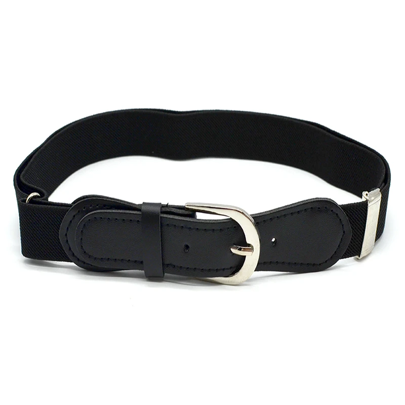 

Kids Boys Elastic Belts Adjustable Length 2.5*75 cm Size Solid Pattern Alloy PU Elastic Material Suit for 1-12 Years Kids Belt