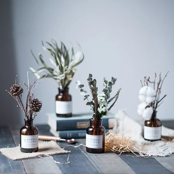 

Modern Glass Vase+Artifical Flower Set Decor Livingroom Dried Flower Pot Ornaments Crafts Home Furnishing Decoration Accessories