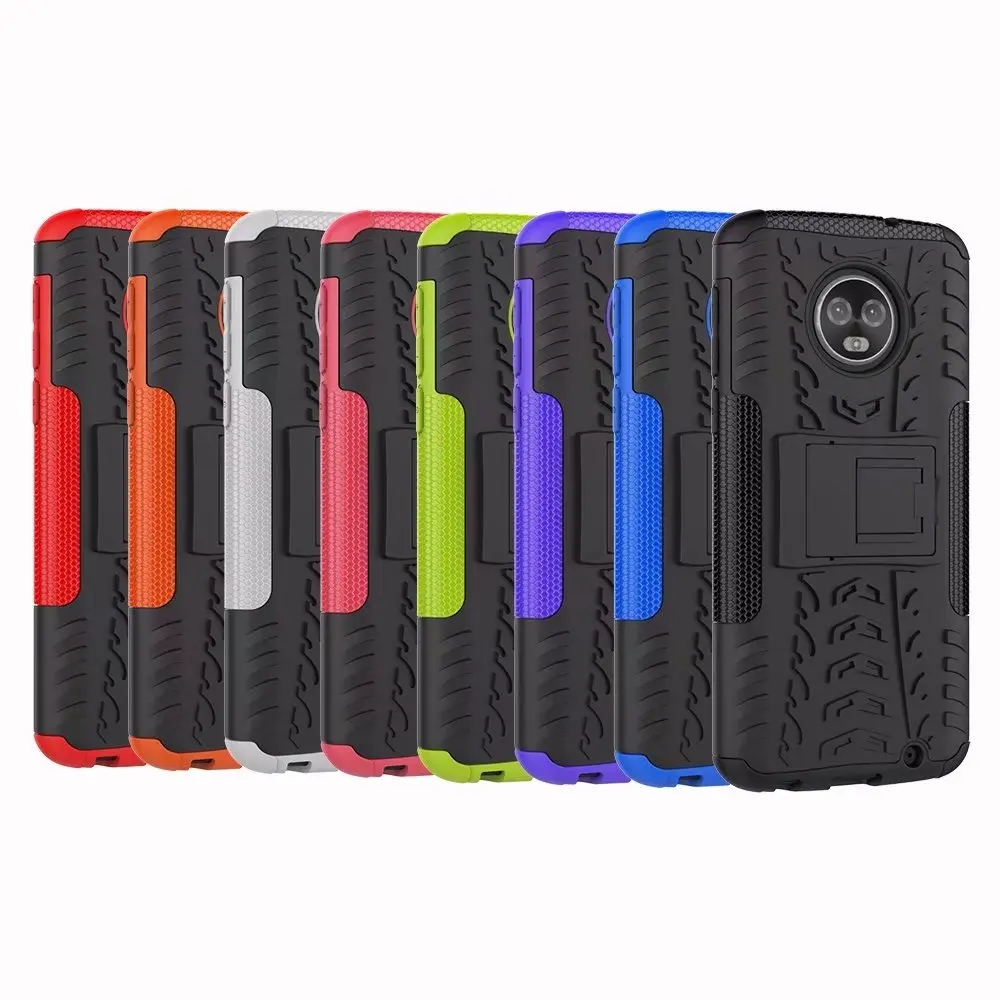 

Dazzle Slim Phone Case for Motorola G6 Hybrid 2 in 1 PC TPU Rugged Kickstand Armor Shockproof Tire Pattern case for MOTO G6 Plus