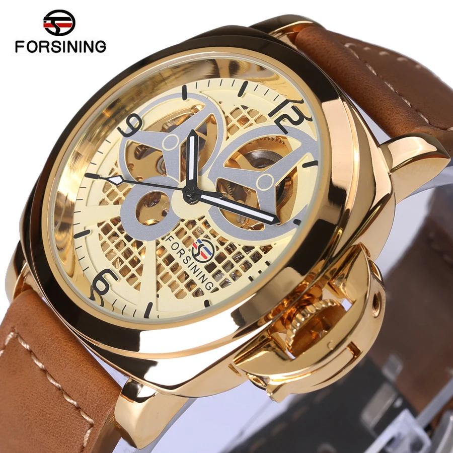Mens Watches Top Brand Luxury Forsining Windmill Designer Brown Suede