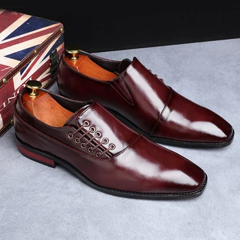 

Leather Shoes for Men 2020 Formal Dress Wedding Shoes British Style Business Office Lace-Up Leather Sheos Loafers Plus Size 48