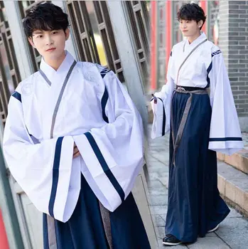 

Men Hanfu Ancient Chinese Traditional Clothing White With Navy Set Halloween Carnival Costume Fancy Dress For Men Plus Size 3XL