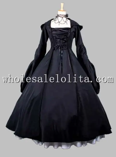 Готическое черное платье ведьмы с капюшоном для костюмированной вечеринки