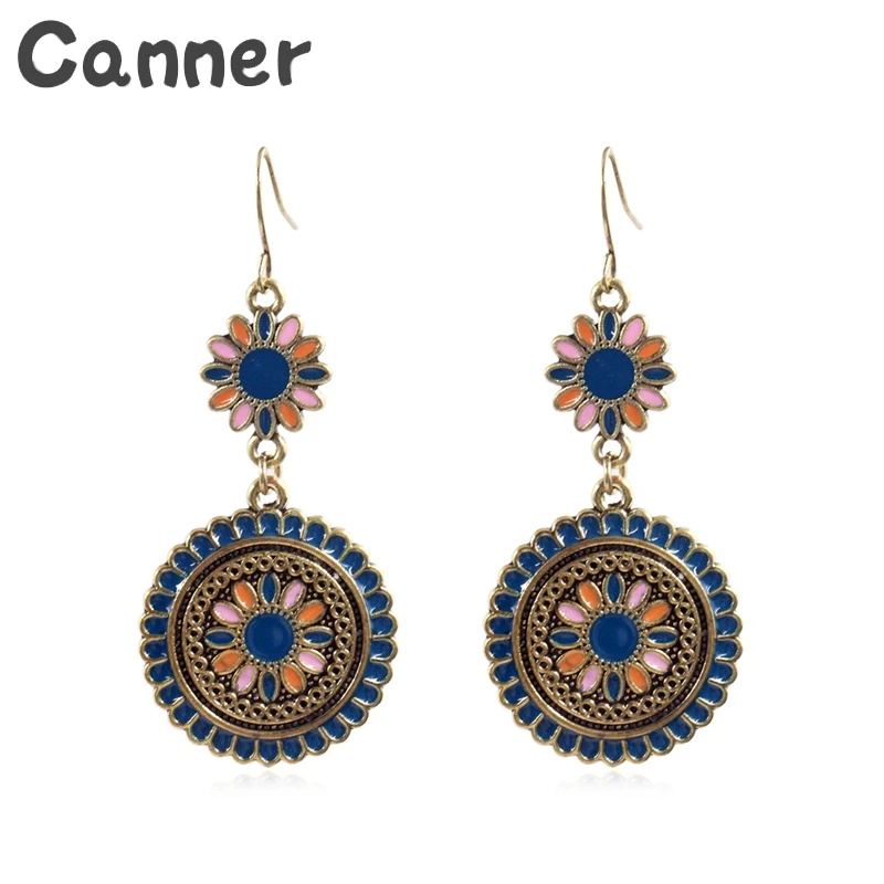 

Vintage Ethnic Earring brincos For Women Flower Dangle Earrings Rhinestone Acrylic pendientes mujer moda 2019 Jewelry A40