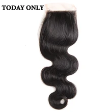 Today Only Body Wave Brazilian Human Hair Lace Closure Free Part Non-remy 4×4 Swiss Lace Natural Black Color 8-20″ Free Shipping