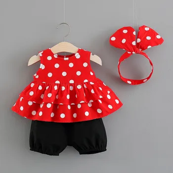 

3PCS Kids Baby Girls Clothing Set Toddler Dot Printed Tops Shorts Headband Outfits Suits Minnie baby girl summer clothes 2019