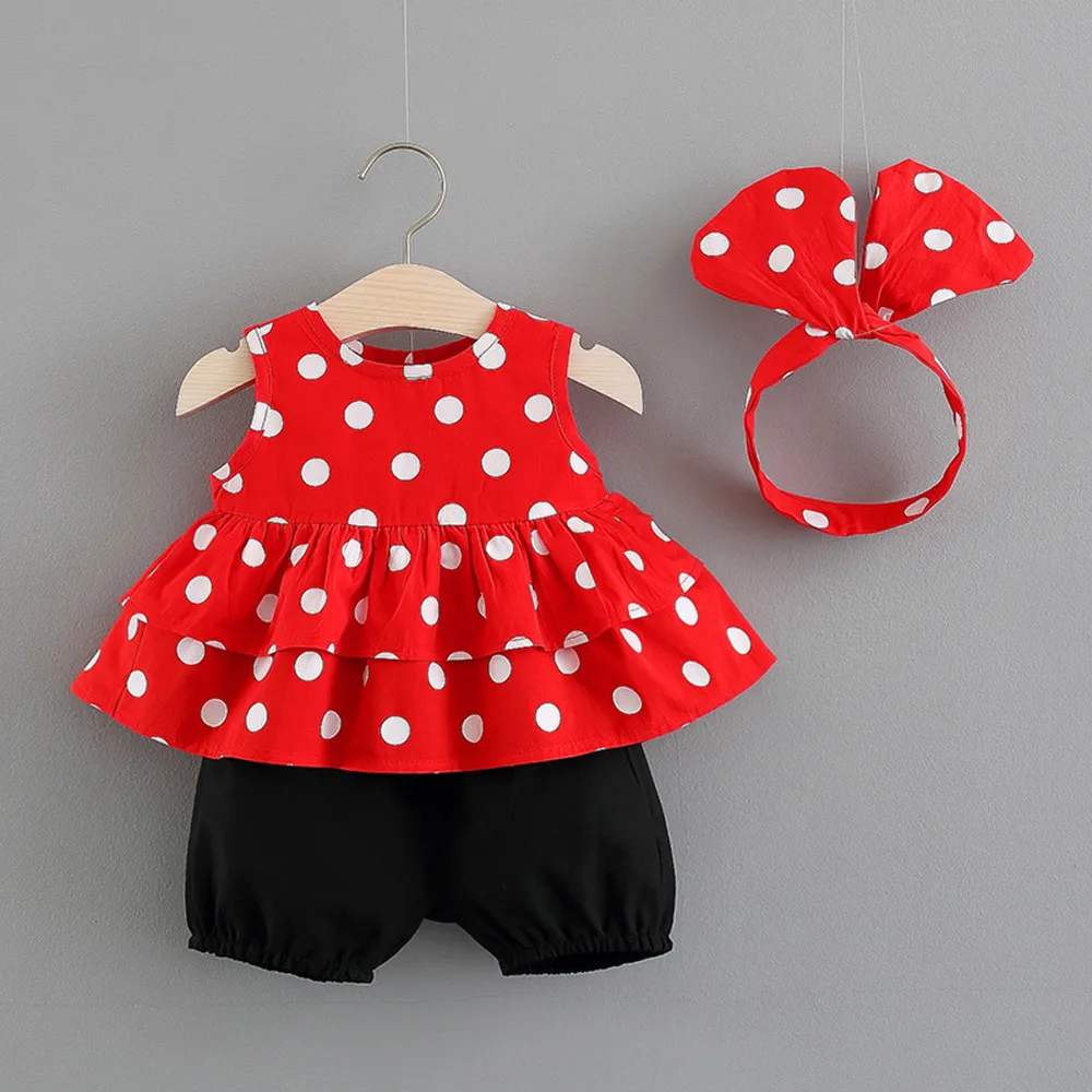 

3PCS Kids Baby Girls Clothing Set Toddler Dot Printed Tops Shorts Headband Outfits Suits carters baby girl summer clothes 2019