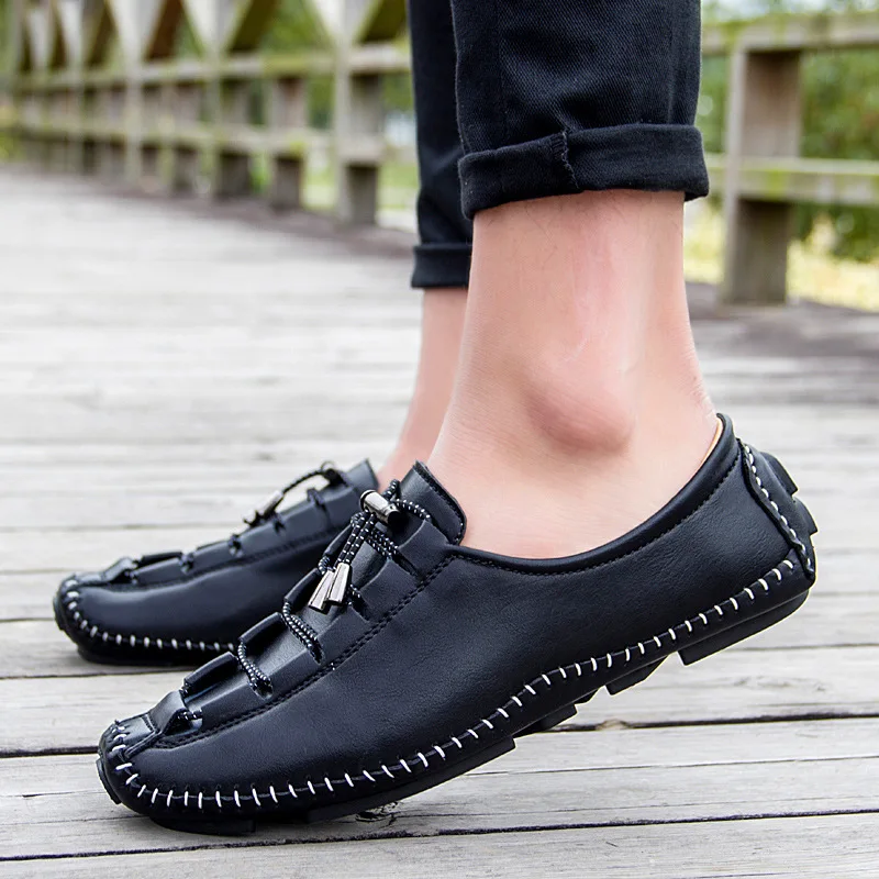

2019 Men Shoes Genuine Cow Leather Moccasin Loafers Tenis Masculino Adulto Handmade Flat Boat Shoes Male Footwear Size 38-45