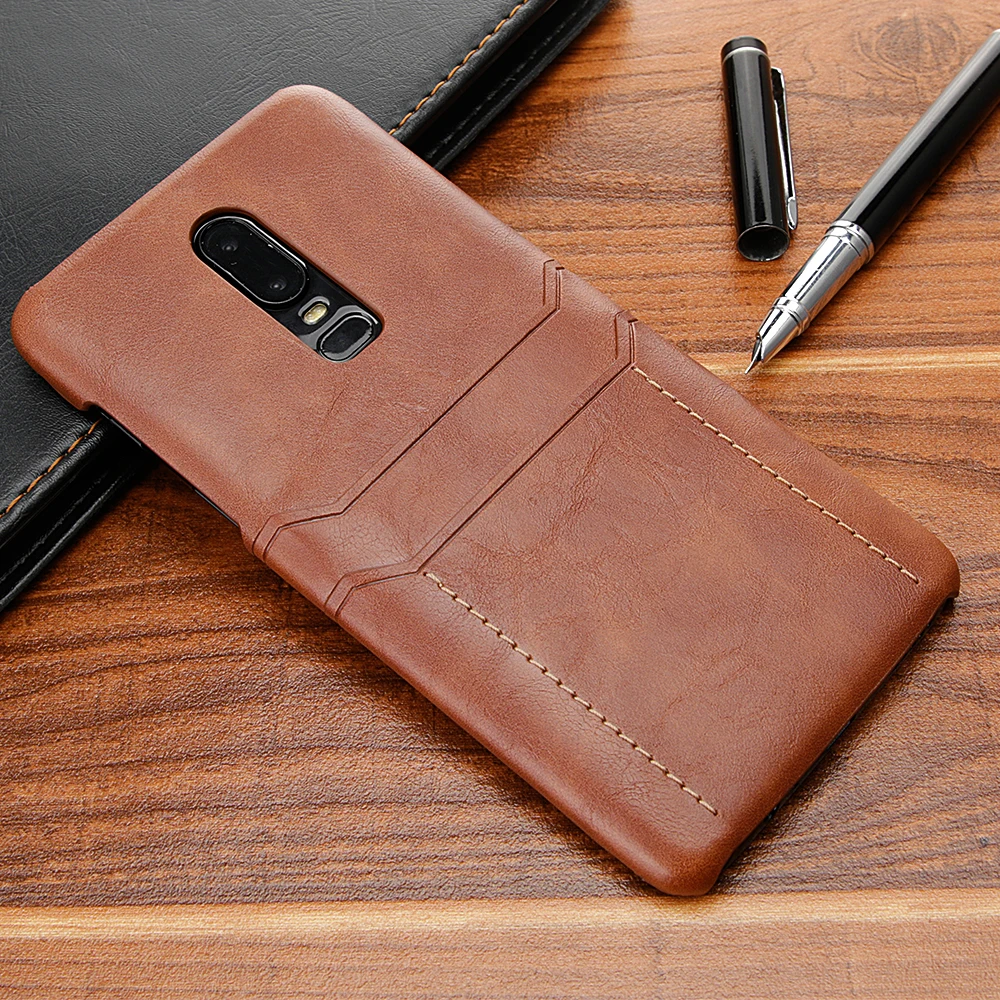 Phone Case For Oneplus 6T Slim Fit PU Leather Hard Back Protective Cover Snap On for One Plus 6 Holder Slots |
