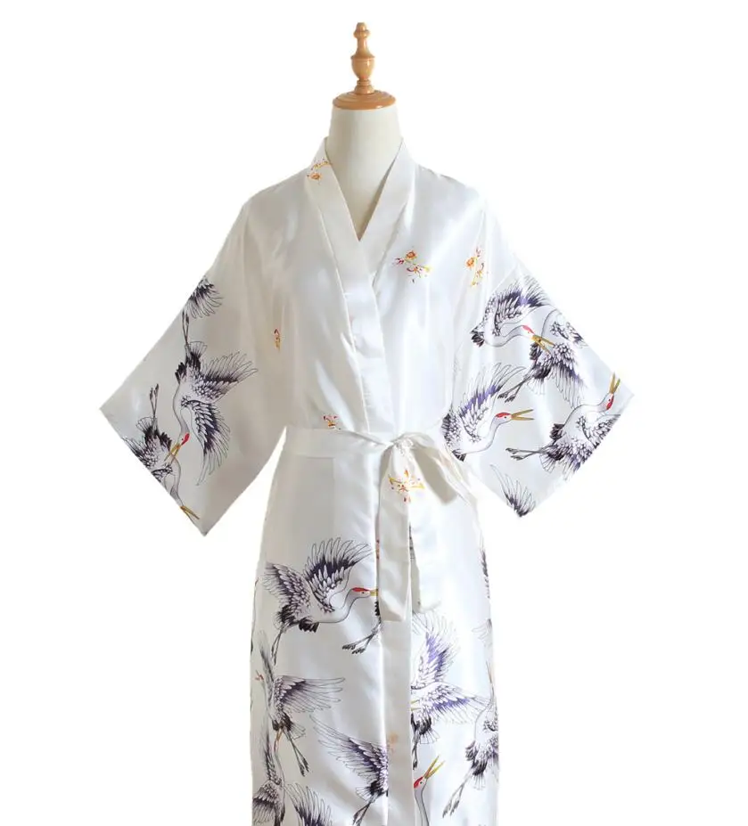 FZSLCYIYI Женское ночное белье с принтом бордовый Китайский шелковый халат из вискозы платье подружки невесты сексуальный Свадебный халат кимоно халат - Цвет: white