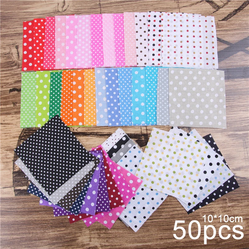 50pcs 10*10cm Squares Pre Cut Cotton Sewing Fabric Tilda Quilt Fabric Quarters DIY Patchwork Handmade Needlework Polka Dot