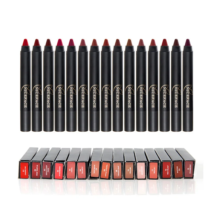 

Brand 15 Colors/set Matte Lipstick Pen Waterproof Long Lasting Smooth Lip stick Pencil Batom Cosmetic Makeup