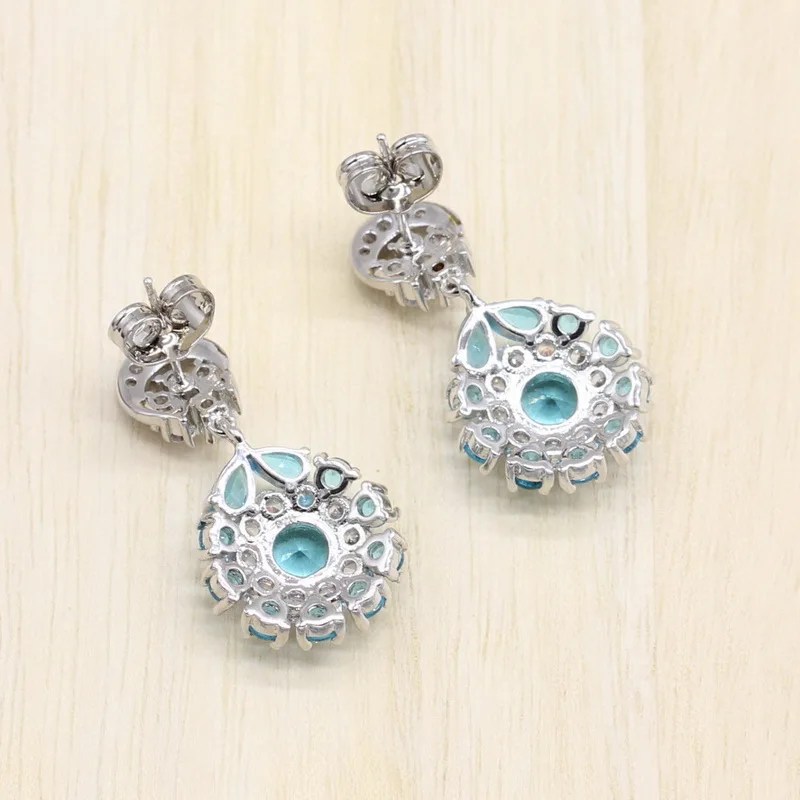Светильник с синим цирконием, 925 серебряные ювелирные наборы для женщин, кулон и ожерелье, кольцо, серьги, браслеты из натуральных камней, ювелирные изделия