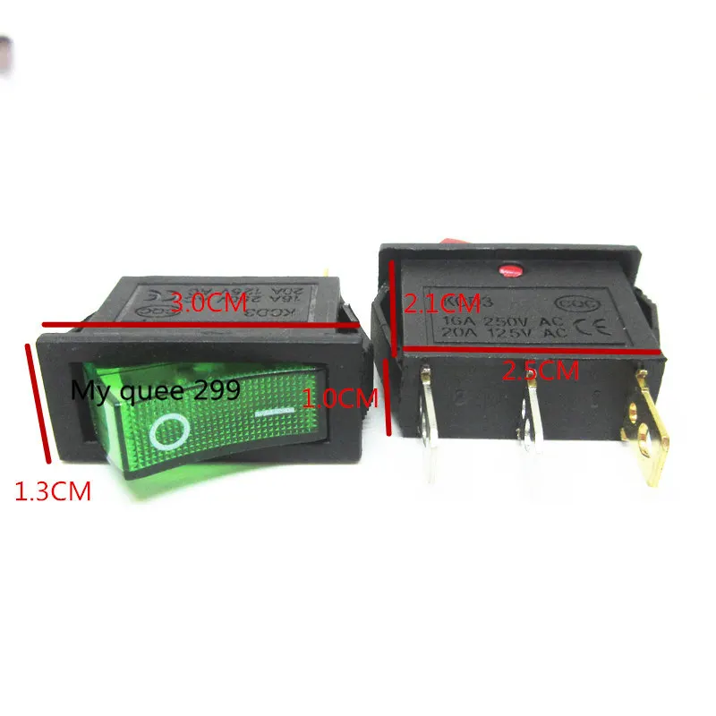 

5PCS/Lot The ultra-thin KCD3 electric cooker switch rocker switch 3pin boat switch 15A with light green