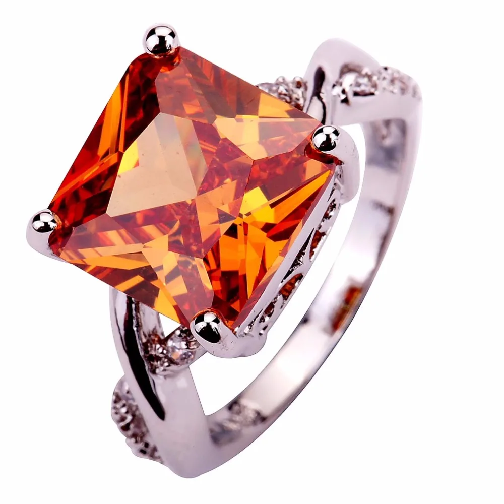 Orange Engagement crystal Rings for Women Lovers' Gift Silver Color