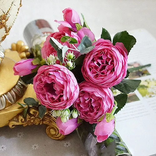 YO CHO 5 головок розы Искусственные цветы Белые пионы розовые шелковые цветы искусственные розы пион Свадебный декор букета для домашних цветов - Цвет: Rose Red
