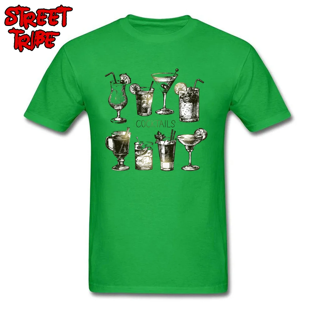 cocktail martini alcoholic drink Camisa Tops Shirt Short Sleeve for Male Cotton Fabric Crewneck T-Shirt Design Tshirts Fashion cocktail martini alcoholic drink green