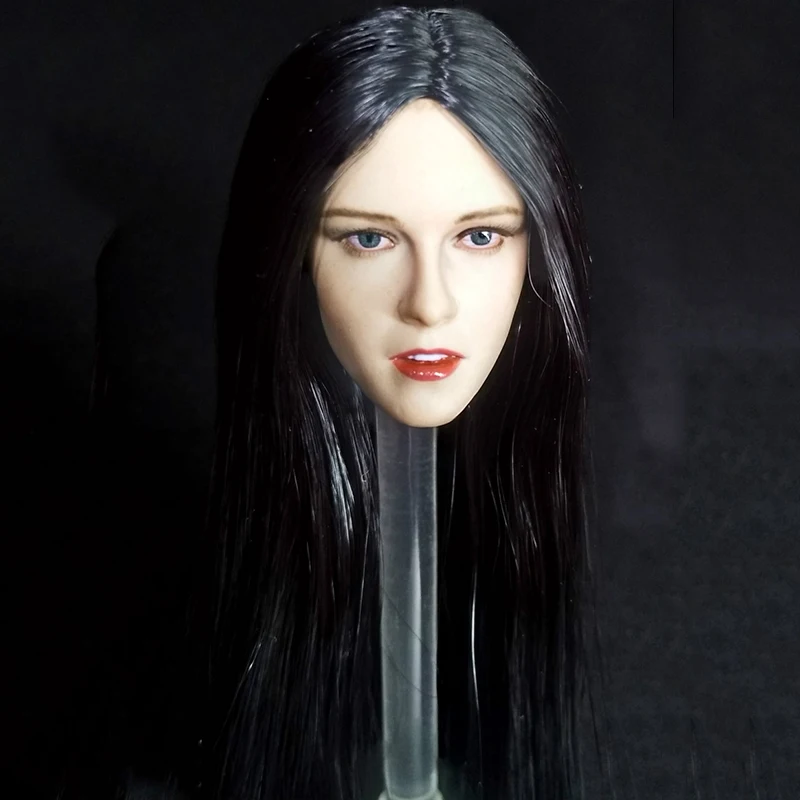 

1/6 Kristen Stewart Head Sculpt with Long Straight Black Hair for 12'' Female Bodies