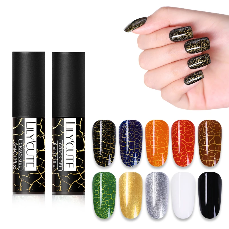 

LILYCUTE 5ml Crackle Gel Polish Soak Off UV Gel Silver Gold Black Nail Art Gel Varnish Manicure