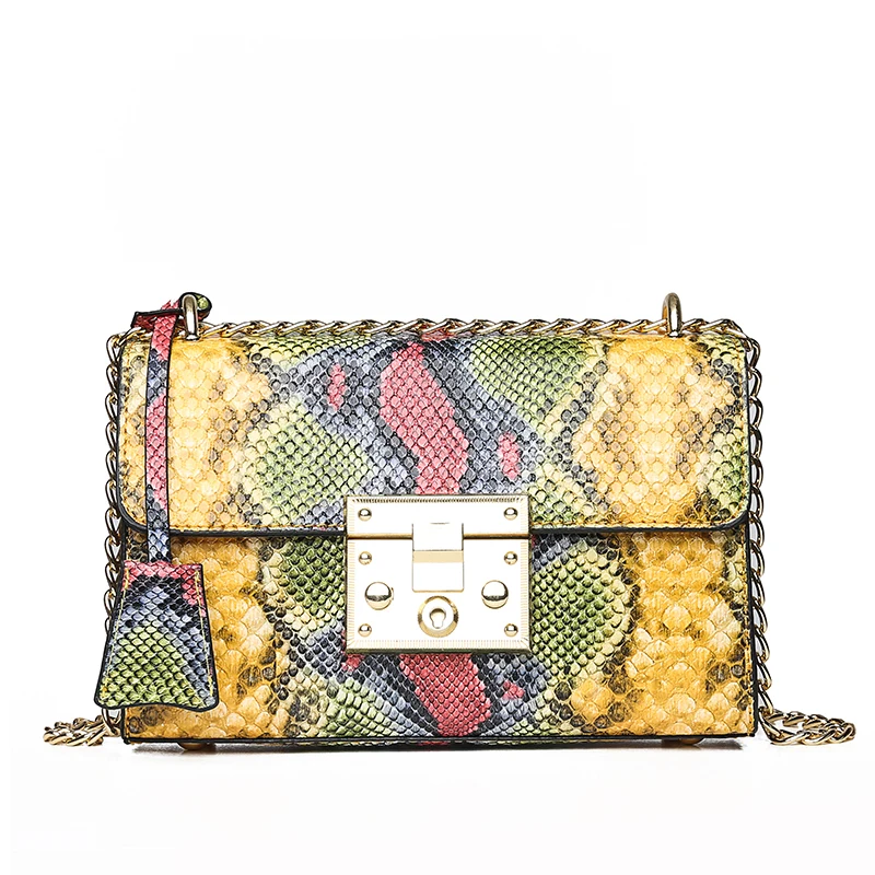 Женские сумки со змеиным узором для женщин, модная квадратная сумка с клапаном для девочек, новинка, высококачественные женские сумки через плечо, Прямая