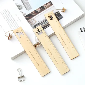 

1pcs Cute cartoon wooden hollow belt pendant ruler pupil prizes gift stationery wholesale